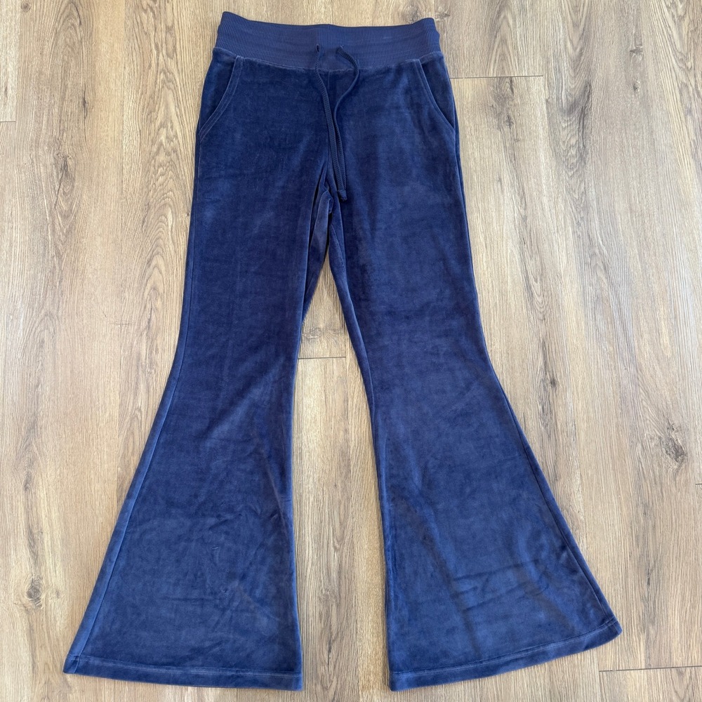 Aerie Navy Blue Velour Flare Lounge Pants Bell Bottom Drawstring NWT Size Medium